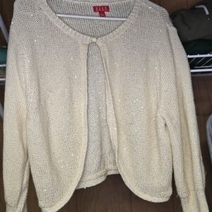 ELLE Cream Sequin Open-Front Cardigan